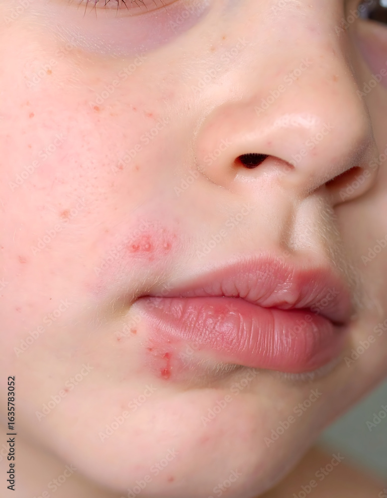 Obraz premium Hormones stimulate the sebaceous glands to produce excess oil, which, when combined with dead skin cells and other debris, can clog pores and lead to acne.