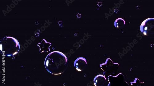 Flying through stars and bubbles in the dark animation. (loop)