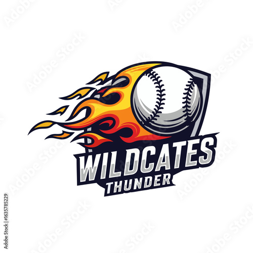 Bold Softball Logo With a Flaming Softball in Motion, Clean Vector Lines, Suitable for a Sports Team