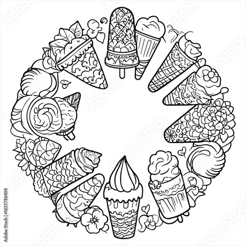 Ice cream mandala line art cone popsicle