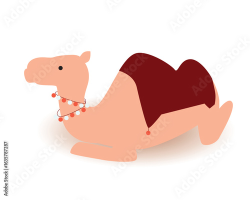 Traditional arabian camel isolated on white, flat vector stock illustration with lying camel