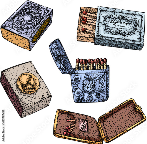 matchbox set sketch hand drawn vector