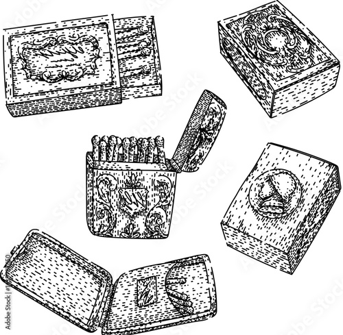 matchbox set sketch hand drawn vector