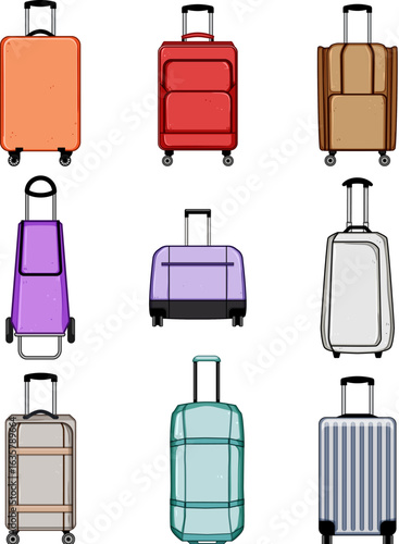rolling luggage set cartoon vector illustration