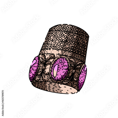 fabric sewing thimble sketch hand drawn vector