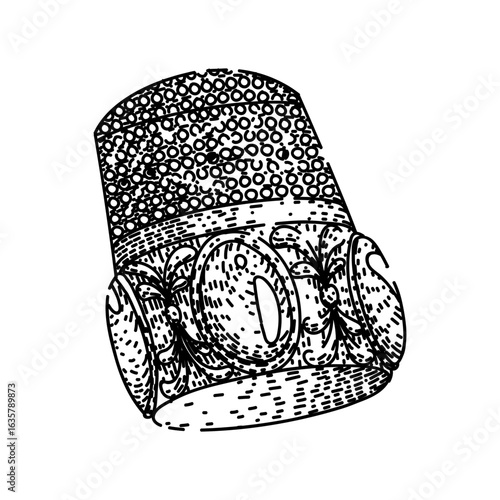 fabric sewing thimble sketch hand drawn vector