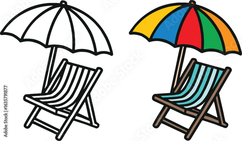 beach chairs and umbrella