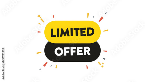 Modern Limited Offer Vector Badge with Bold Typography and Confetti on Transparent Background