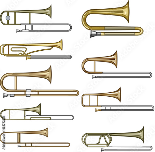 trombone set cartoon vector illustration
