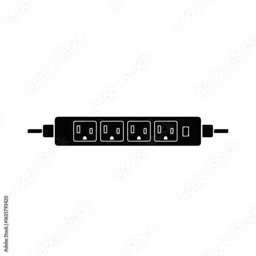 Power strip with multiple outlets for charging devices at home. Power strip setup includes several sockets, indicating electrical connectivity and device charging.