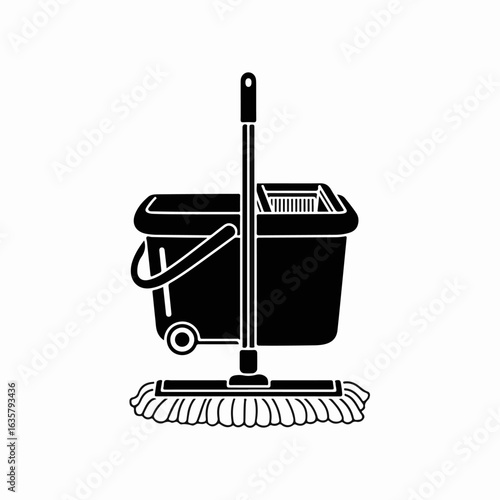 black mop and bucket cleaning equipment clip art preview