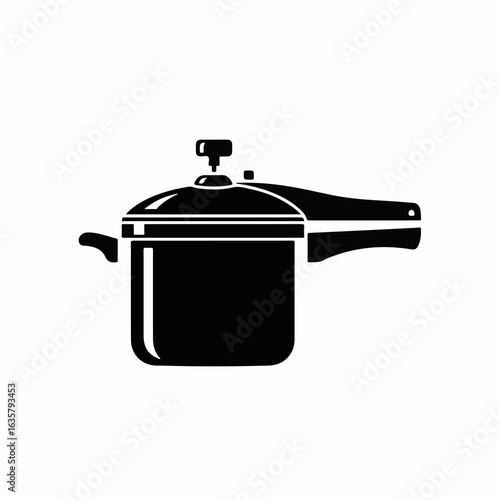 Pressure cooker icon on white background. Pressure cooker design features simple style and black color for visual clarity and easy integration.