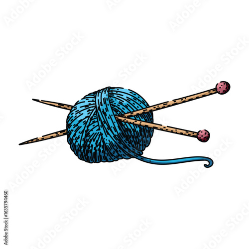 crochet yarn needle knit sketch hand drawn vector