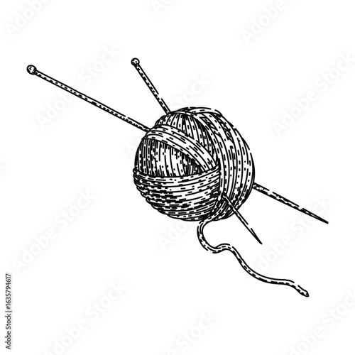 wool yarn needle knit sketch hand drawn black