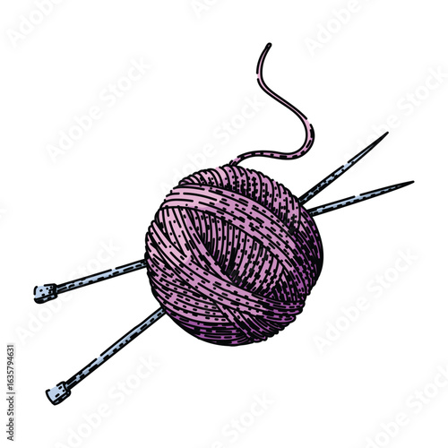 acrylic yarn needle knit sketch hand drawn vector