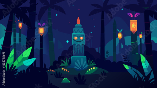 deep jungle night glowing birthday totems