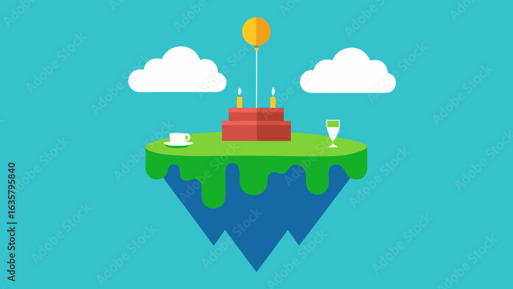 Obraz premium floating island birthday waterfall cake