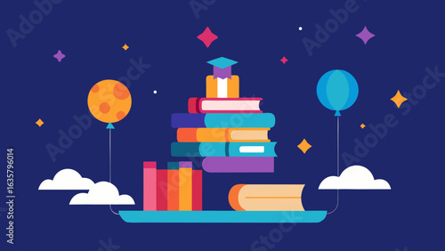 magical floating books birthday library scene