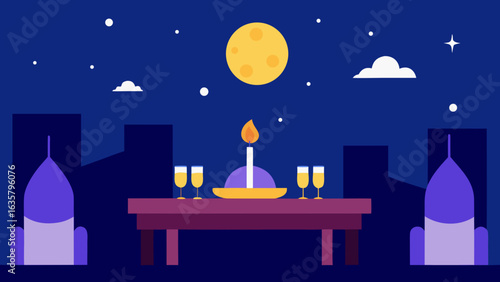 moonlit rooftop birthday dinner stars night