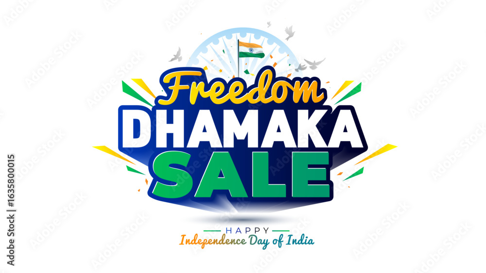 Fototapeta premium Happy independence day India background with Freedom Dhamaka sale logo unit design.