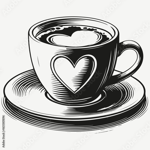 coffee cup with heart sketch illustration vector