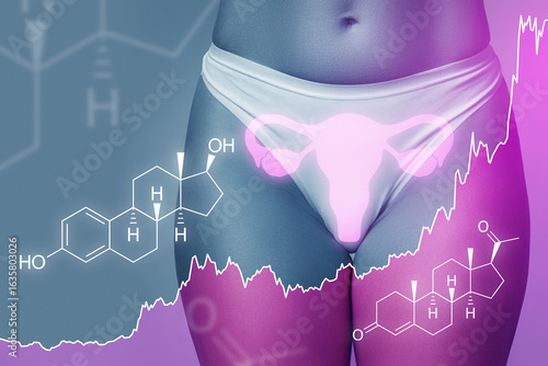 Female Hormonal Health Concept with Estrogen and Progesterone Level Increase