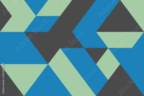 Abstract geometric background featuring triangles in shades of blue green and gray creating a modern design