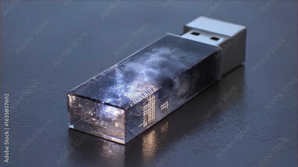 Fototapeta premium Futuristic USB Flash Drive with Cloud Imagery