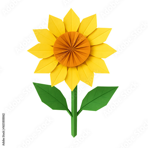 Yellow origami sunflower isolated on transparent background