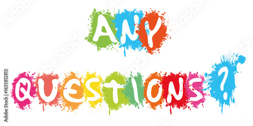 Fotografi Any Questions in white splash background illustration