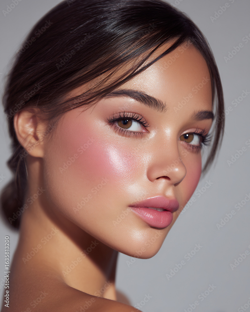 Fototapeta premium soft blush tones across cheeks and nose bridge