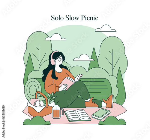Relaxing Solo Picnic with Book and Headphones