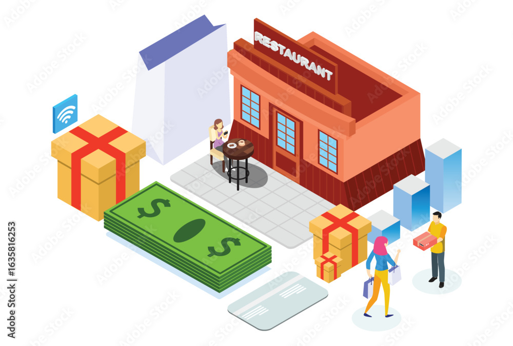 Obraz premium Modern Isometric Smart E-Commerce Online Shopping Delivery Illustration, Suitable for Diagrams, Infographics, Book Illustration, Game Asset, And Other Graphic Related Assets
