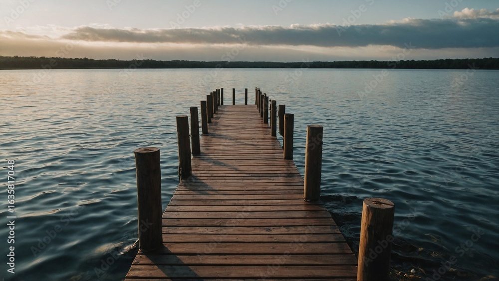 Obraz premium Wooden pathway near water