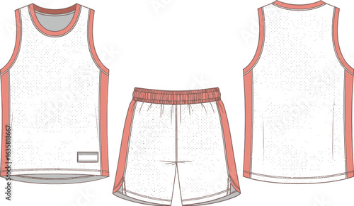 Basketball jersey and shorts uniform template vector illustration. Fashion flat sketch for sportswear design.