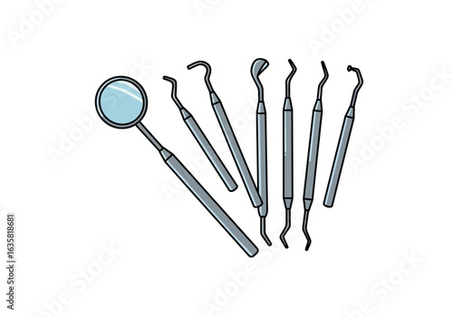 Dental Instruments Set: Mirror and Probes for Oral Examination and Treatment.