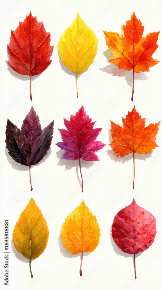 Fototapeta premium Colorful autumn leaves display showcasing various species and vibrant hues during fall season