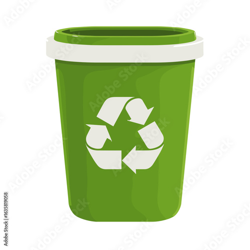 Bright green recycling bin for waste disposal placed in a designated area encouraging environmental responsibility