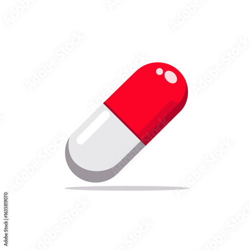 Bright red and white capsule floating against a plain background, representing medication and health concepts