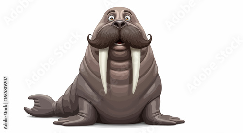 Funny cartoon walrus with mustache