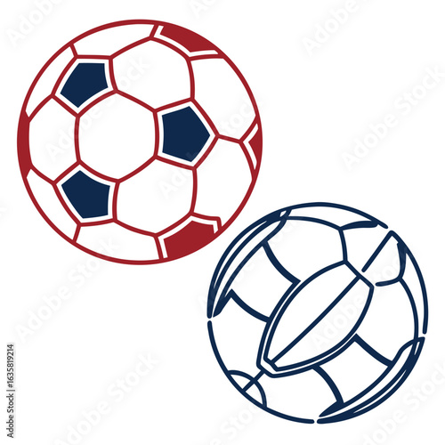 Vector art of two soccer balls, one classic design and one modern, isolated on a white background