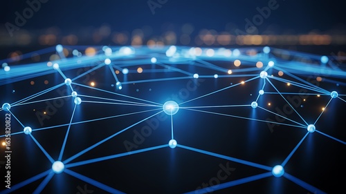 Abstract glowing blue network connections with nodes on a dark background