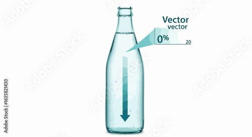 Water bottle illustration transparent glass and downward arrow