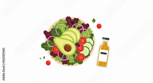 Fresh salad illustration with avocado tomato and vegetables
