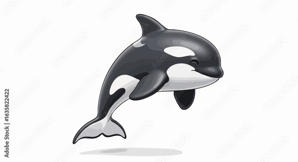 Naklejka premium Cartoon orca jumping black and white illustration