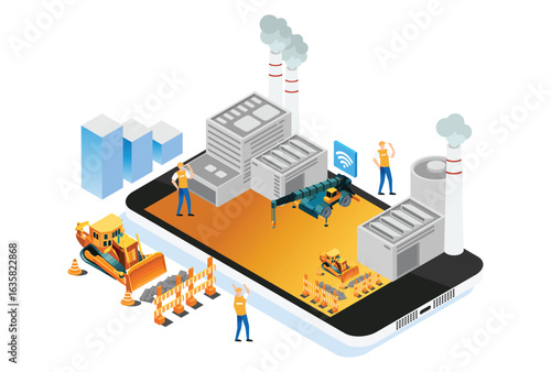Modern Isometric Smart Factory Monitoring System, Suitable for Diagrams, Infographics, Illustration, And Other Graphic Related Assets