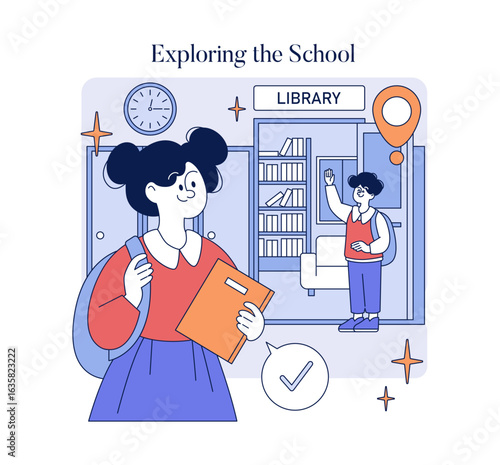 School Library Exploration with Happy Students