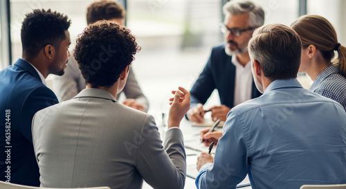 Diverse businesspeople discussing around a round table in a conference room