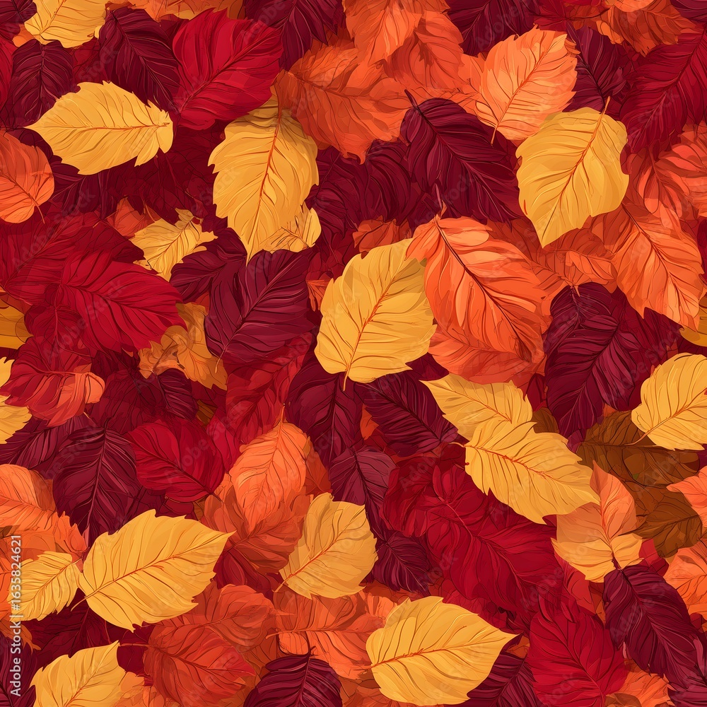 Fototapeta premium Vibrant Autumn Leaves in Varying Shades of Red and Yellow