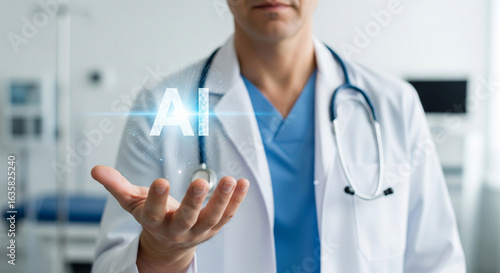 Wallpaper Mural A male doctor showing the "AI" letters glowing on his palm. Torontodigital.ca